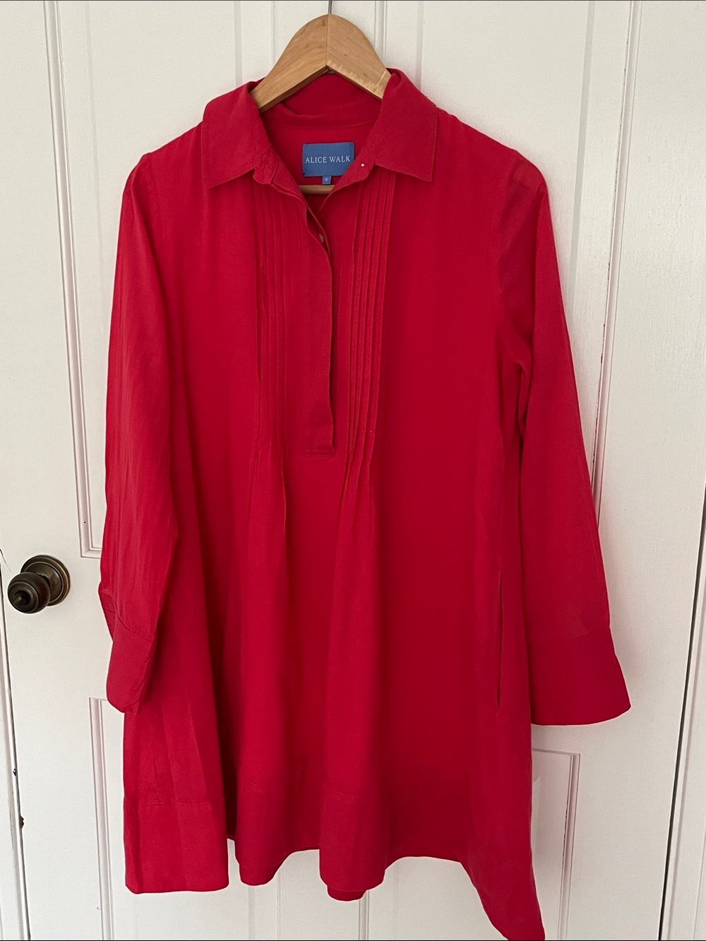 Alice Walk  Vibrant Red Pintuck Gauze Dress small